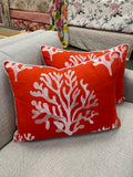 Red and white embroidered coral pillows