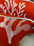 Red and white embroidered coral pillows