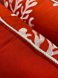 Red and white embroidered coral pillows