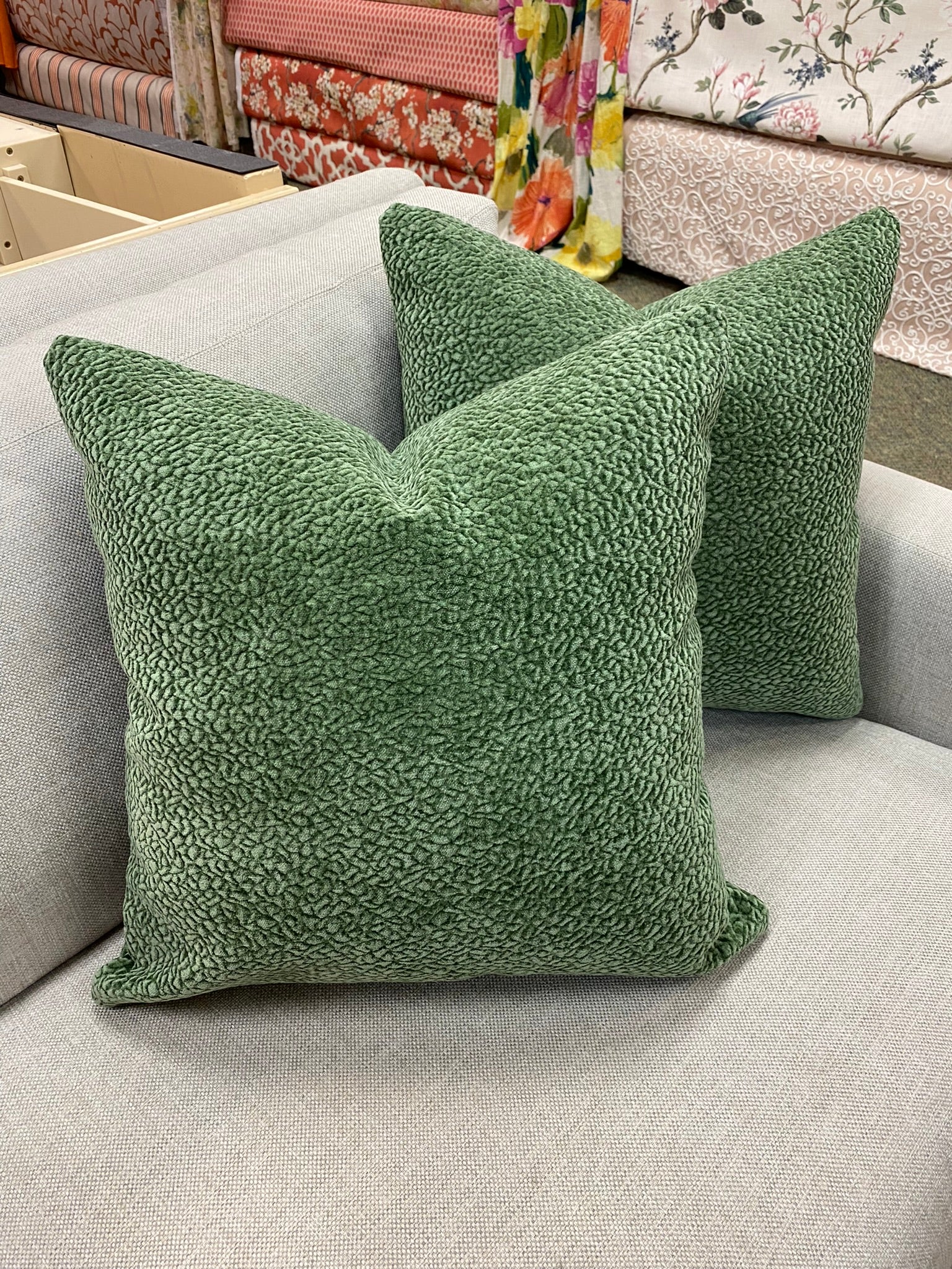 Green textured chenille pillow Designer Discount Fabrics