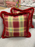 Silk plaid green and red pillow