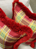 Silk plaid green and red pillow