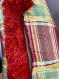 Silk plaid green and red pillow