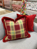 Silk plaid green and red pillow